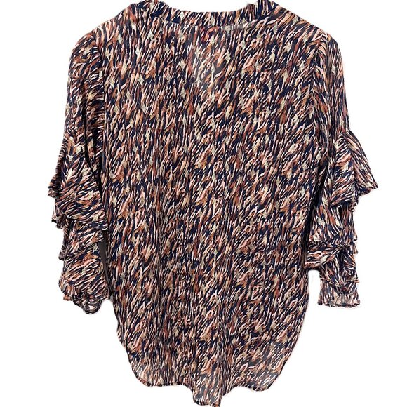 Vince Camuto Blouse Flutter Sleeves XS Navy Rust Gold Metallic - Picture 3 of 7